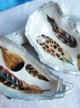 Coquille d'huître décorée plumes - huître rangement bijoux.