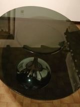 Table ovale vintage en verre fumé par Gastone Rinaldi, 1970