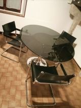 Table ovale vintage en verre fumé par Gastone Rinaldi, 1970