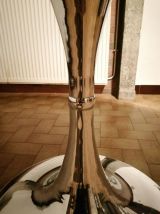 Table ovale vintage en verre fumé par Gastone Rinaldi, 1970