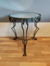 guéridon fer forgé et plateau miroir