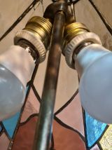  Lampe de table Vitrail Style tiffany 1960 a 70 laiton et br