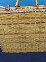 valise en osier beige vintage retro année 60-70