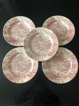 5 assiettes roses luneville 
