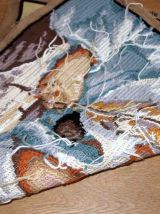 Tapis vintage Français tapisserie fait main, 1C605