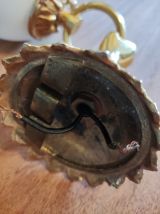 applique main en bronze doré et opaline blanche