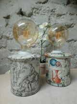 Lot de 2 lampes déco récup' upcycling à décor vintage.