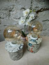 Lot de 2 lampes déco récup' upcycling à décor vintage.