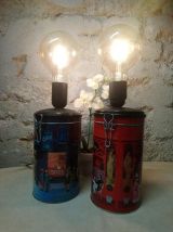 Lot de 2 lampes de chevets déco récup' upcycling "Café"