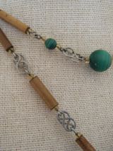 Collier artisanat Pérou malachite et bambou Vintage