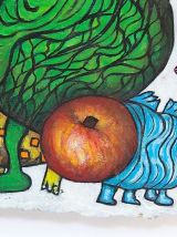 Peinture originale sur bloc de béton.  Art surréaliste. 