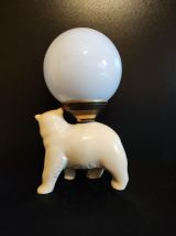 lampe ours en céramique blanche et globe en opaline
