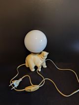 lampe ours en céramique blanche et globe en opaline