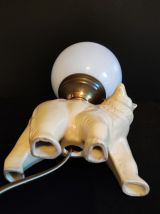 lampe ours en céramique blanche et globe en opaline