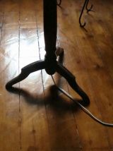Lampadaire Vintage en bois avec tablette et abat jour 