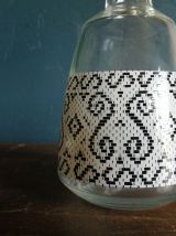 Carafe à liqueur en verre vintage motifs noir blanc 