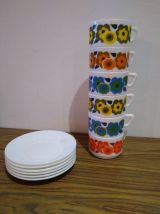 Lot 6 Tasses et sous Tasses Arcopal Lotus Vintage TBE