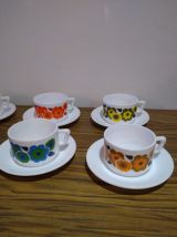 Lot 6 Tasses et sous Tasses Arcopal Lotus Vintage TBE