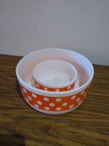 Lot Saladier et ramequin Arcopal Polka Orange TBE