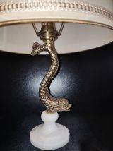 lampe dauphin pied marbre et laiton