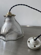 ANCIENNE SUSPENSION VERRE PRISMATIQUE VINTAGE