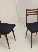  Paire de chaises scandinaves assise tissu bleu , année 60.