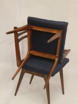  Paire de chaises scandinaves assise tissu bleu , année 60.