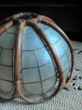 Suspension/abat jour en rotin et en nacre (années 60)