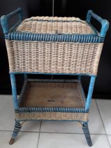Petit meuble rangement panière osier rotin vintage