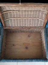 Petit meuble rangement panière osier rotin vintage