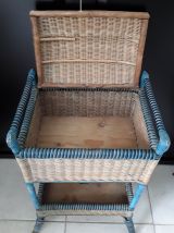 Petit meuble rangement panière osier rotin vintage