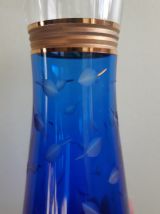 2 anciens petits vases en cristal bleus