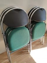 chaises pliantes métal chromé et tissu vert chiné