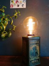 Lampe vintage chevet salon bureau boîte bleu vert "Banania"