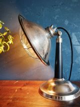 Lampe vintage salon chevet bureau métal bois ronde "Sauter"