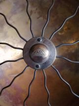 Lampe vintage salon chevet bureau métal bois ronde "Sauter"