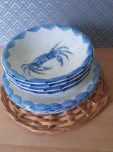 4 assiettes plates et creuses, déco vie marine bord de mer,