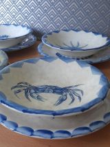 4 assiettes plates et creuses, déco vie marine bord de mer,