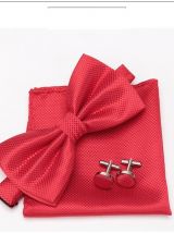 Nœud papillon avec pochette et bouton manchette assorti