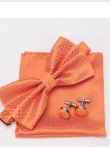 Nœud papillon avec pochette et bouton manchette assorti