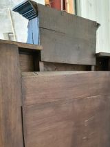 tres grand miroir bisoté ; bois peint  bleu canard 1930 styl