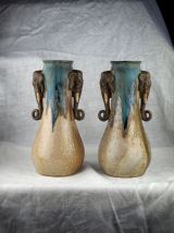 Impressionnante paire de vase à anses éléphantines - Denbac 