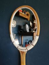 Miroir mural ovale bois raquette tennis vintage "Courrier"