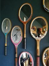 Miroir mural ovale bois raquette tennis vintage "Courrier"