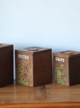4 Boîtes à épices en bois vintage années 70