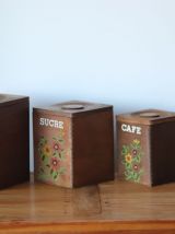 4 Boîtes à épices en bois vintage années 70
