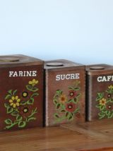 4 Boîtes à épices en bois vintage années 70