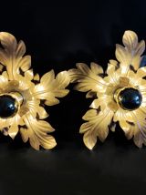 appliques murales feuilles 2 corolles dorées