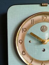 Horloge formica vintage pendule silencieuse "SMI vert doré"