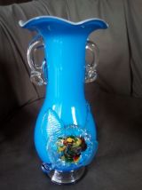  Très joli vases en pâte de verre bleue style Murano